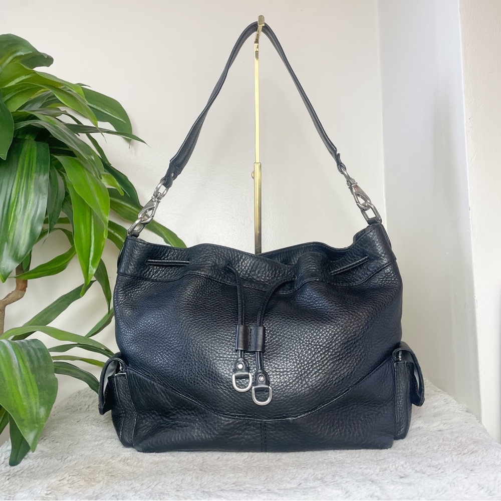 Cole Haan Grand Ambition Black Soft Pebble Leather Bucket Bag